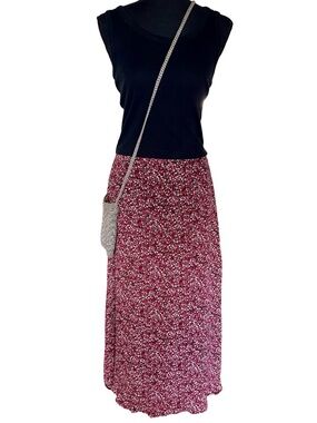 Silk Crepe Crinkle Floral Print Midi Skirt - Size 14 Petite Cottage - Boho